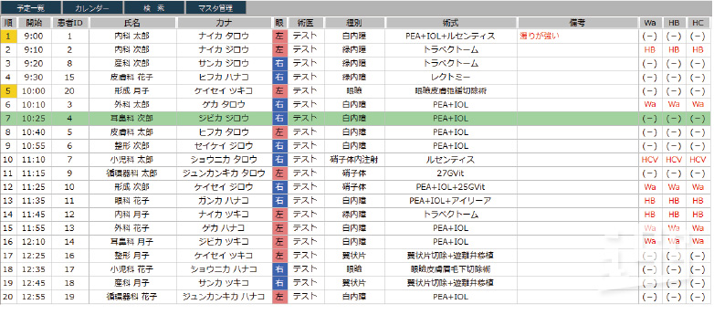 手術当日予定（オペ室外表示）